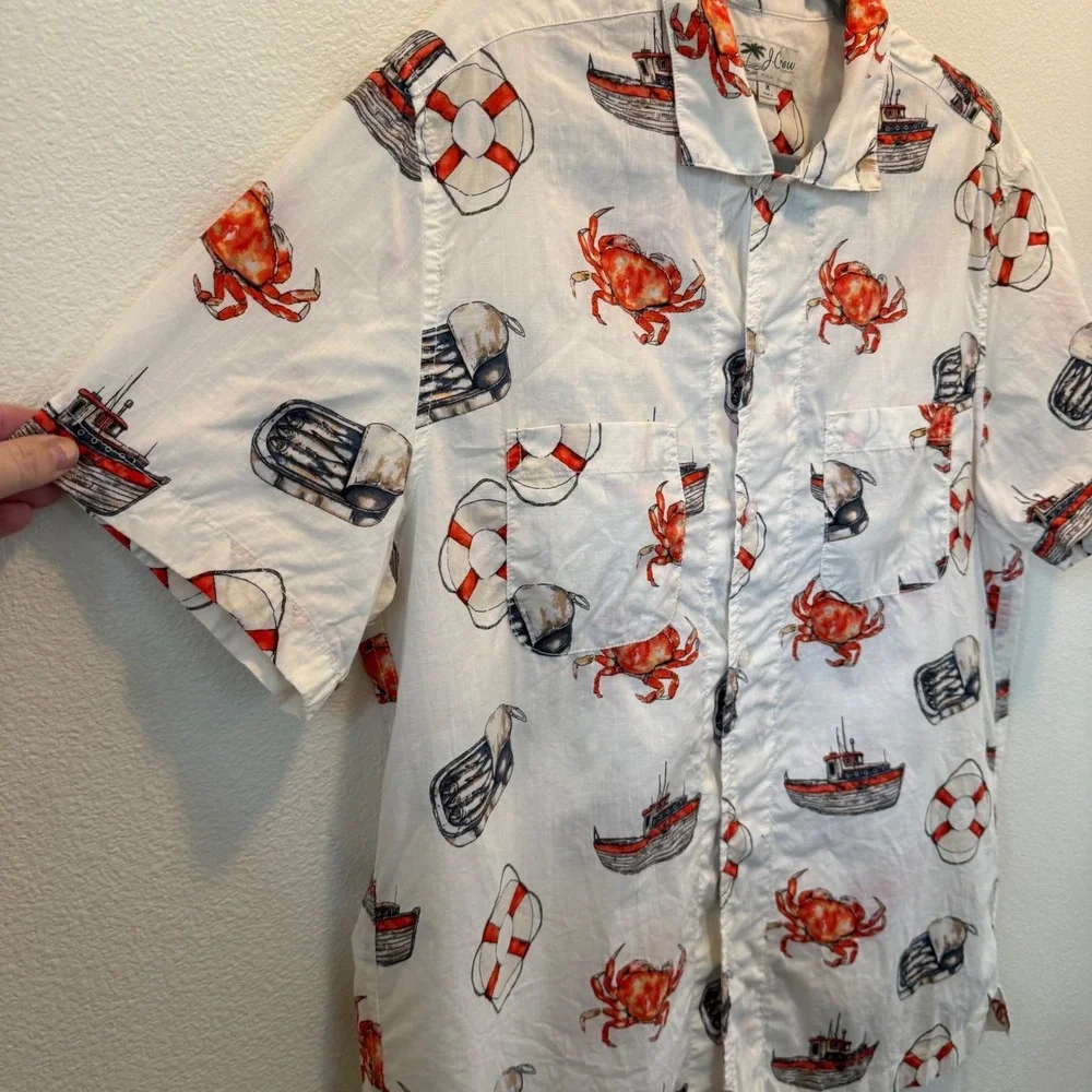 J.‎ Crew VTG Retro Crabs Boats Fish Beach Sailing Button-Up Shirt Size M Coastal